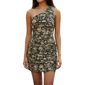 ZARA Amazing Bodycon Dress Mini One Shoulder‎ Floral Yellow Gold NWOT Size  XXS
